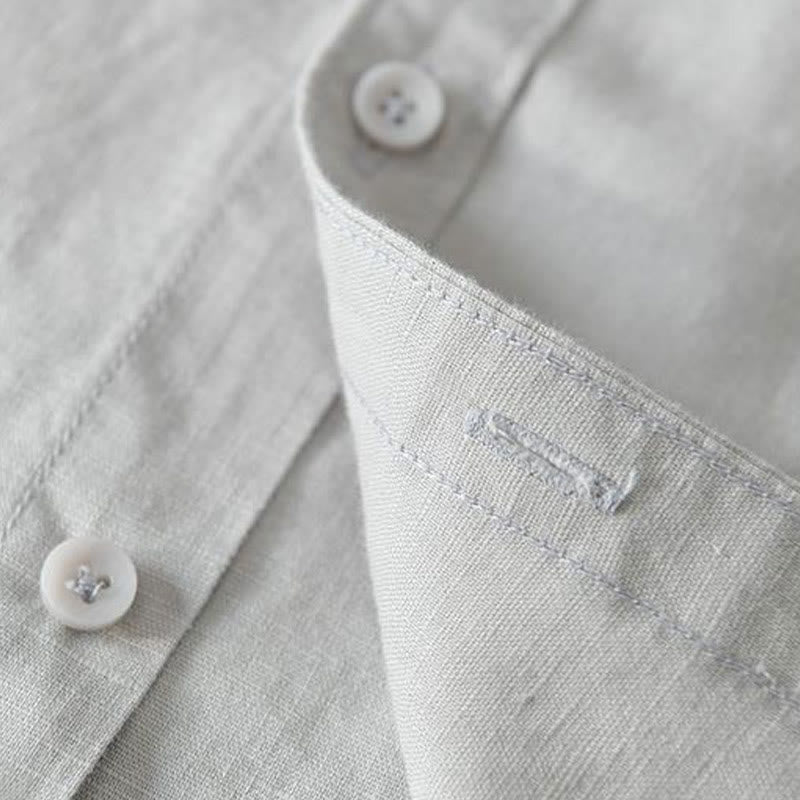 Camicia da uomo in lino e cotone con bottoni, a maniche corte, stile semplice, Buddha Stones