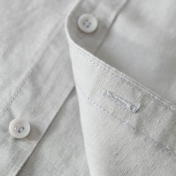 Camicia da uomo in lino e cotone con bottoni, a maniche corte, stile semplice, Buddha Stones