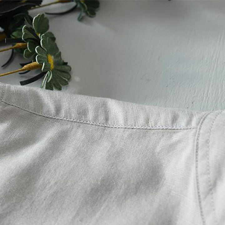 Camicia da uomo in lino e cotone con bottoni, a maniche corte, stile semplice, Buddha Stones - image 16