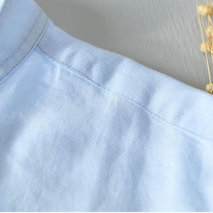 Camicia da uomo in lino e cotone con bottoni, a maniche corte, stile semplice, Buddha Stones