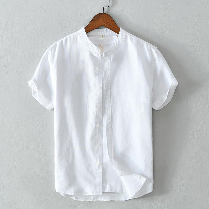 Camicia da uomo in lino e cotone con bottoni, a maniche corte, stile semplice, Buddha Stones