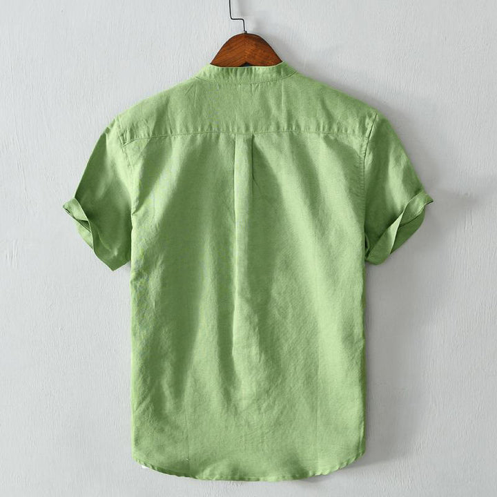 Camicia da uomo in lino e cotone con bottoni, a maniche corte, stile semplice, Buddha Stones