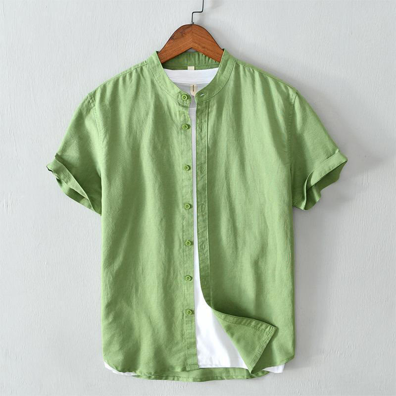 Camicia da uomo in lino e cotone con bottoni, a maniche corte, stile semplice, Buddha Stones - Primavera Verde - US/UK/AU44, EU54 (4XL) - image 0