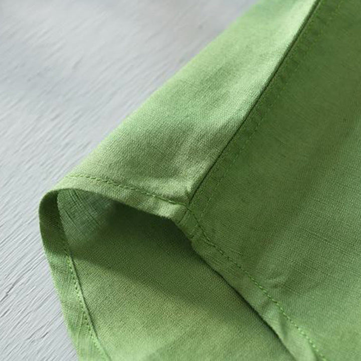 Camicia da uomo in lino e cotone con bottoni, a maniche corte, stile semplice, Buddha Stones - image 5