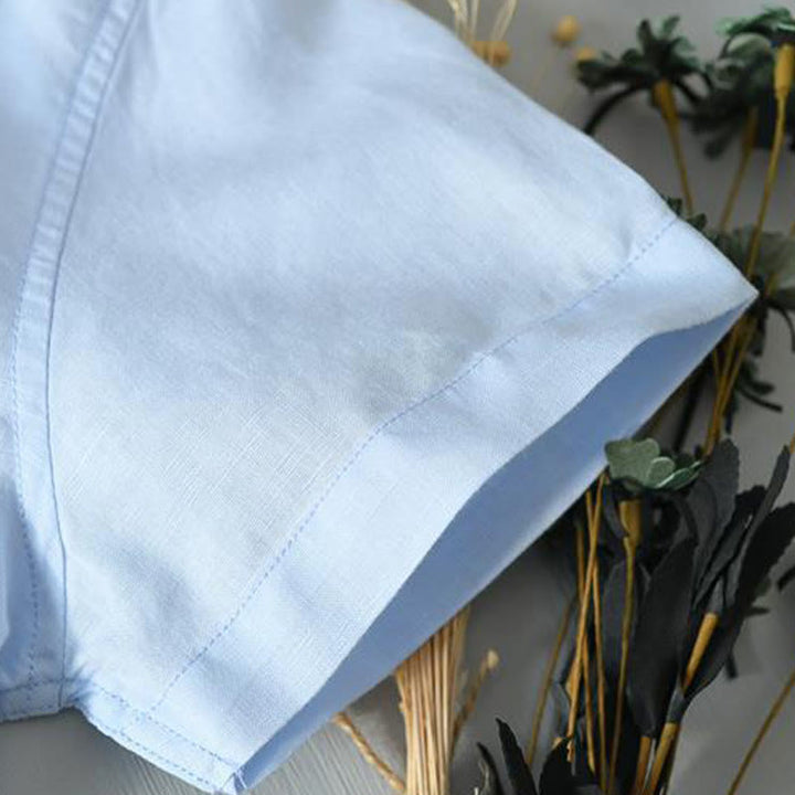 Camicia da uomo in lino e cotone con bottoni, a maniche corte, stile semplice, Buddha Stones - image 12