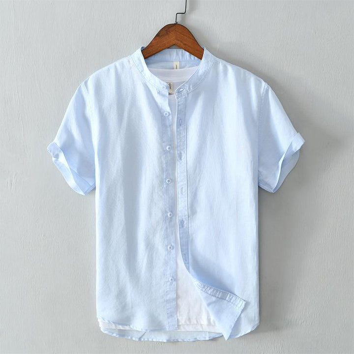 Camicia da uomo in lino e cotone con bottoni, a maniche corte, stile semplice, Buddha Stones