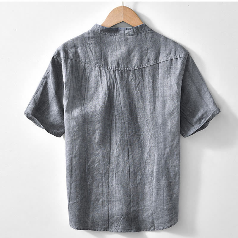 Camicia da uomo in cotone ramiè con scollo a V e maniche corte con bottoni Buddha Stones - image 1