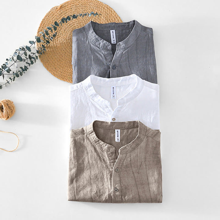 Camicia da uomo in cotone ramiè con scollo a V e maniche corte con bottoni Buddha Stones - image 19