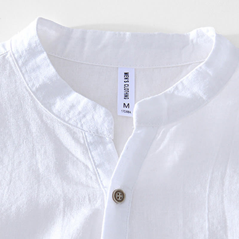 Camicia da uomo in cotone ramiè con scollo a V e maniche corte con bottoni Buddha Stones - image 14