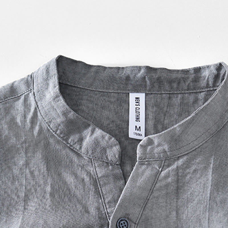 Camicia da uomo in cotone ramiè con scollo a V e maniche corte con bottoni Buddha Stones - image 2