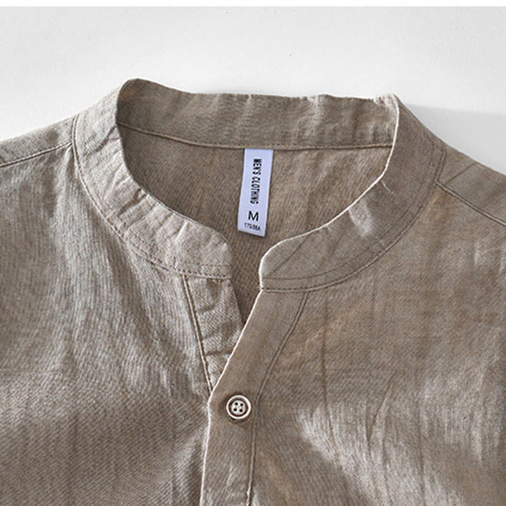 Camicia da uomo in cotone ramiè con scollo a V e maniche corte con bottoni Buddha Stones - image 8