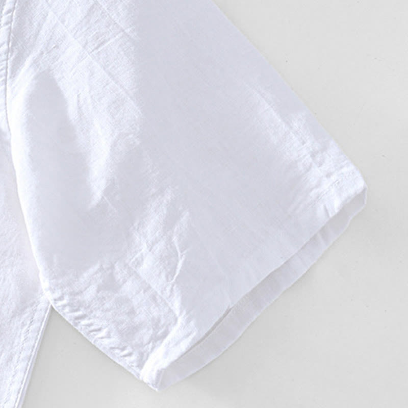 Camicia da uomo in cotone ramiè con scollo a V e maniche corte con bottoni Buddha Stones - image 16