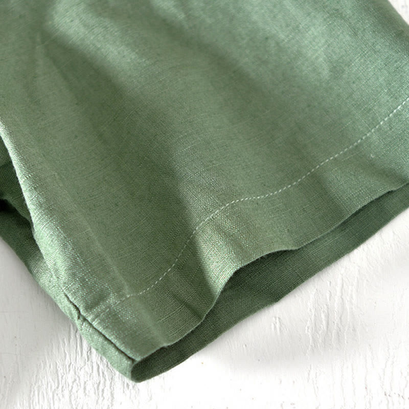 Camicia da uomo a maniche corte in cotone e lino con colletto alla coreana e mezza abbottonatura, modello estivo Buddha Stones. - image 4