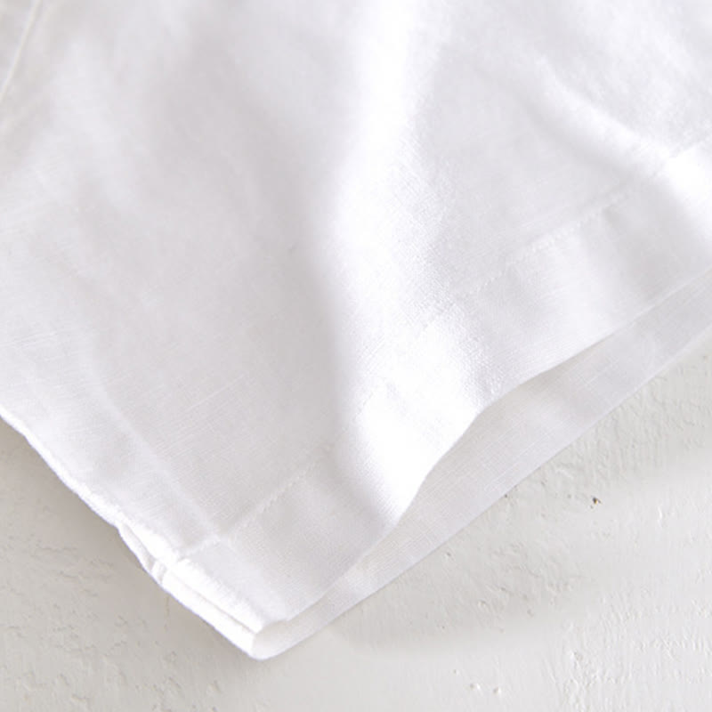 Camicia da uomo in cotone e lino con mezza abbottonatura e colletto alla coreana, manica corta, motivo Buddha Stones Summer - image 11