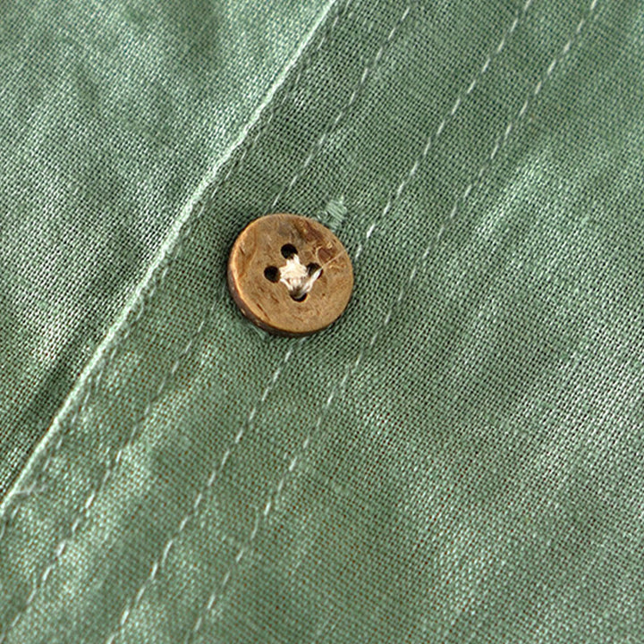 Camicia da uomo a maniche corte in cotone e lino con colletto alla coreana e mezza abbottonatura, modello estivo Buddha Stones. - image 3