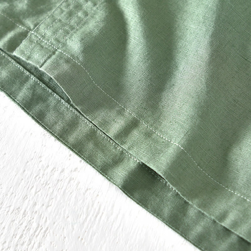 Camicia da uomo in cotone e lino con mezza abbottonatura e colletto alla coreana, manica corta, motivo Buddha Stones Summer - image 5