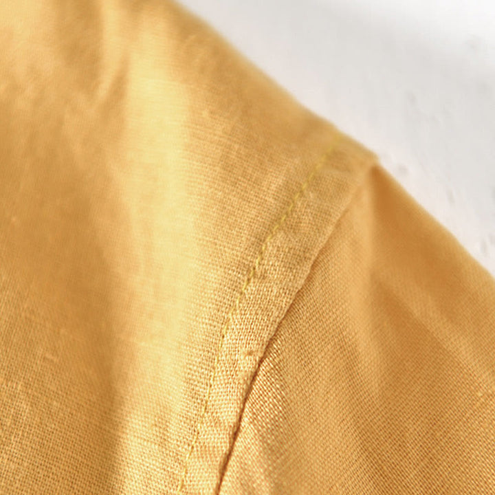 Camicia da uomo in cotone e lino con mezza abbottonatura e colletto alla coreana, manica corta, motivo Buddha Stones Summer - image 15