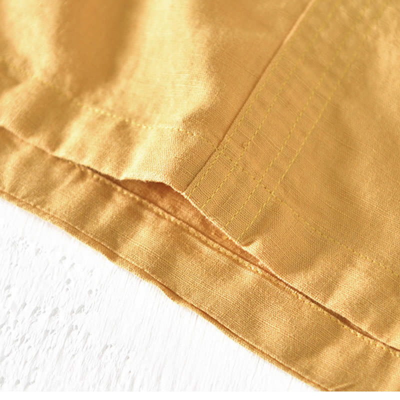 Camicia da uomo in cotone e lino con mezza abbottonatura e colletto alla coreana, manica corta, motivo Buddha Stones Summer - image 18