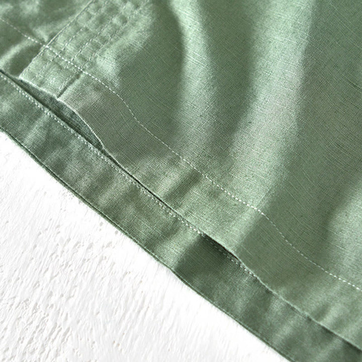Camicia da uomo a maniche corte in cotone e lino con colletto alla coreana e mezza abbottonatura, modello estivo Buddha Stones. - image 5