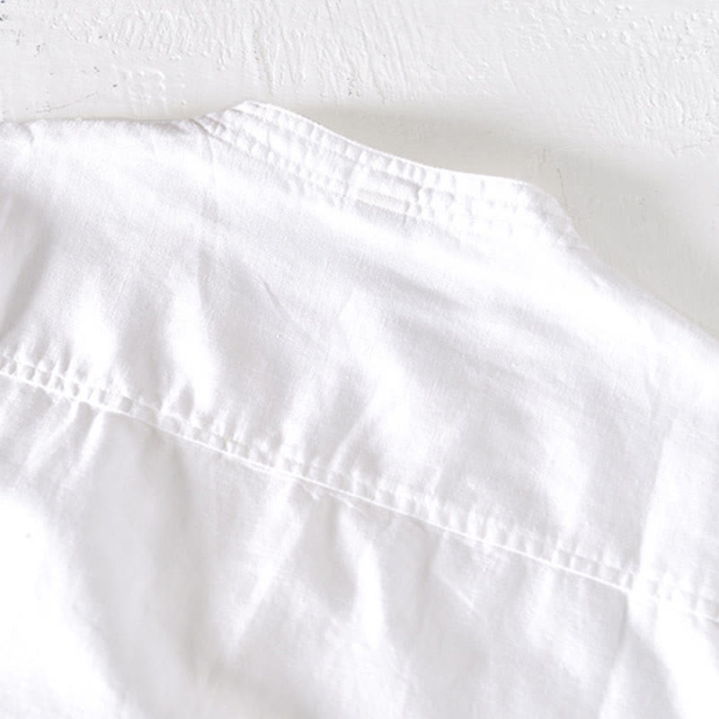 Camicia da uomo in cotone e lino con mezza abbottonatura e colletto alla coreana, manica corta, motivo Buddha Stones Summer - image 9