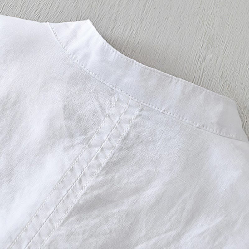 Camicia da uomo in cotone e lino con maniche corte e bottoni, motivo Buddha Stones , semplice e casual - image 7