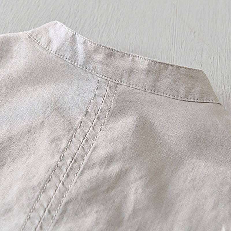 Camicia da uomo in cotone e lino con maniche corte e bottoni, motivo Buddha Stones , semplice e casual - image 2