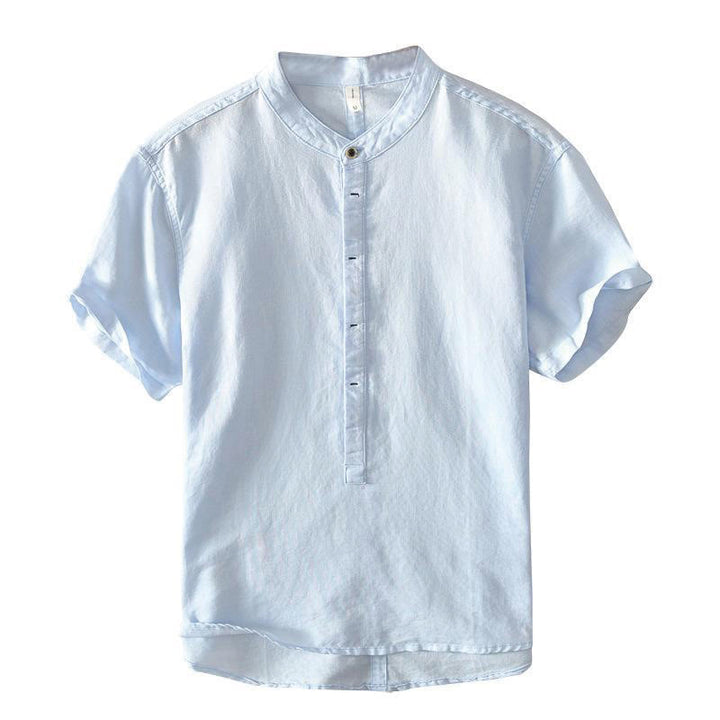 Camicia da uomo in cotone e lino con maniche corte e bottoni, motivo Buddha Stones , semplice e casual - image 10