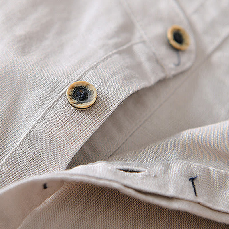 Camicia da uomo in cotone e lino con maniche corte e bottoni, motivo Buddha Stones , semplice e casual - image 3