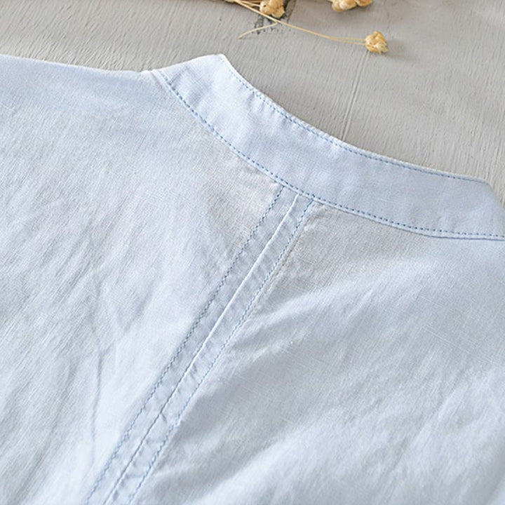 Camicia da uomo in cotone e lino con maniche corte e bottoni, motivo Buddha Stones , semplice e casual - image 12