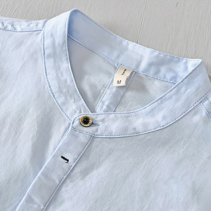 Camicia da uomo in cotone e lino con maniche corte e bottoni, motivo Buddha Stones , semplice e casual - image 11