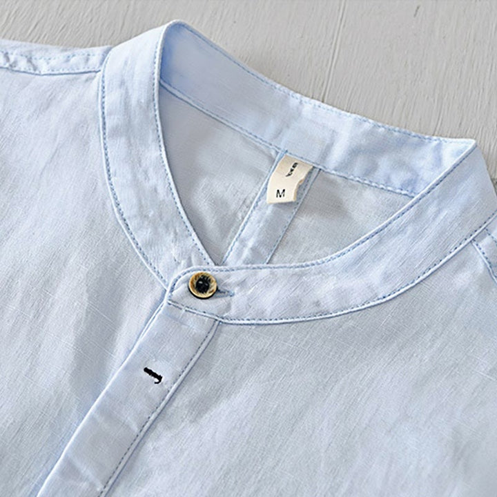 Camicia da uomo in cotone e lino con maniche corte e bottoni, motivo Buddha Stones , semplice e casual - image 11