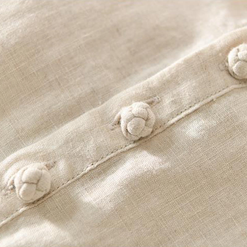 Camicia da uomo in lino con mezza manica e bottoni, tinta unita, con colletto alla coreana , Buddha Stones Daily