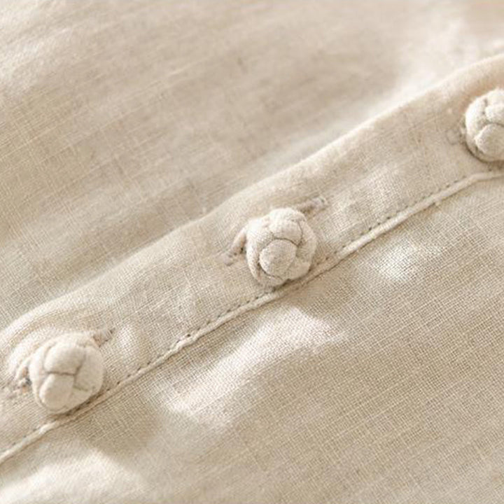 Camicia da uomo in lino con mezza manica e bottoni, tinta unita, con colletto alla coreana , Buddha Stones Daily