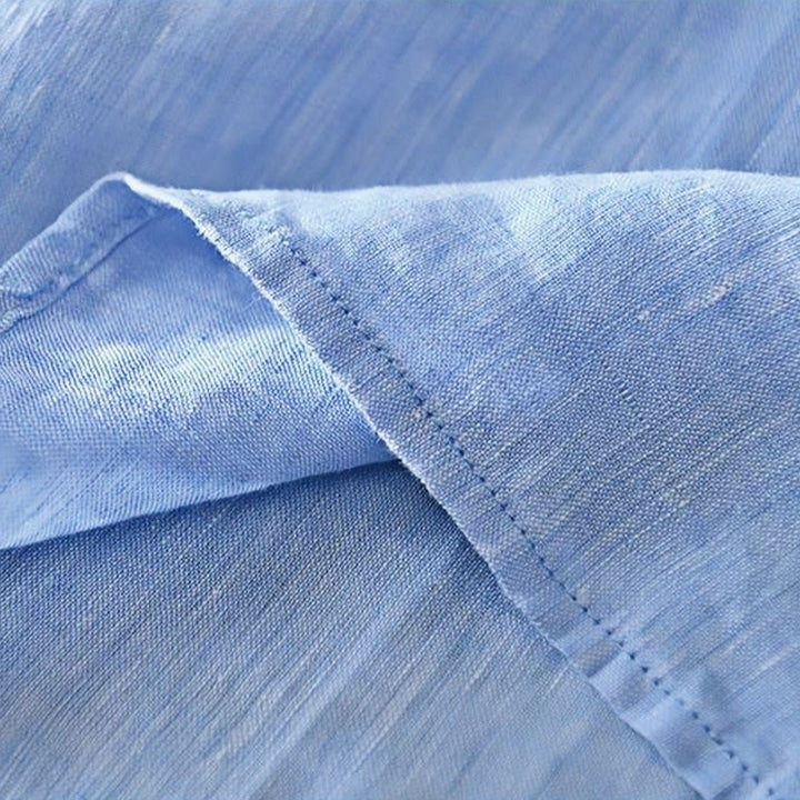 Camicia da uomo in lino con mezza manica e bottoni, tinta unita, con colletto alla coreana , Buddha Stones Daily