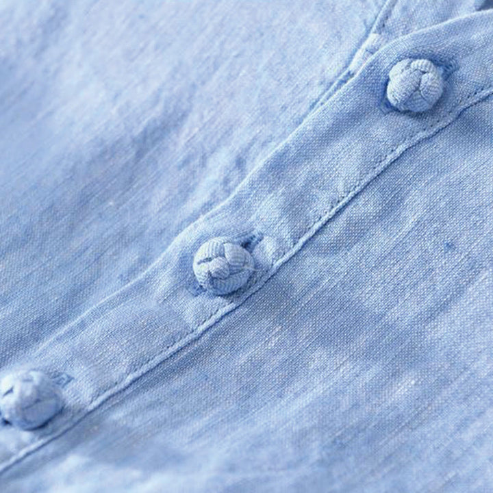 Camicia da uomo in lino con mezza manica e bottoni, tinta unita, con colletto alla coreana , Buddha Stones Daily