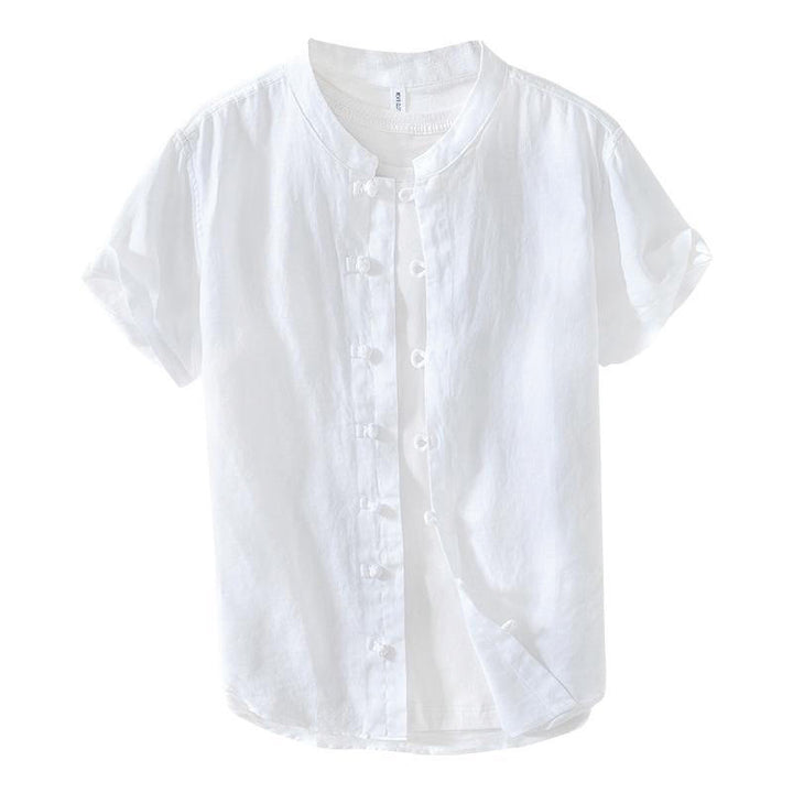 Camicia da uomo in lino a maniche corte con colletto alla coreana e bottoni a Buddha Stones Daily - image 12