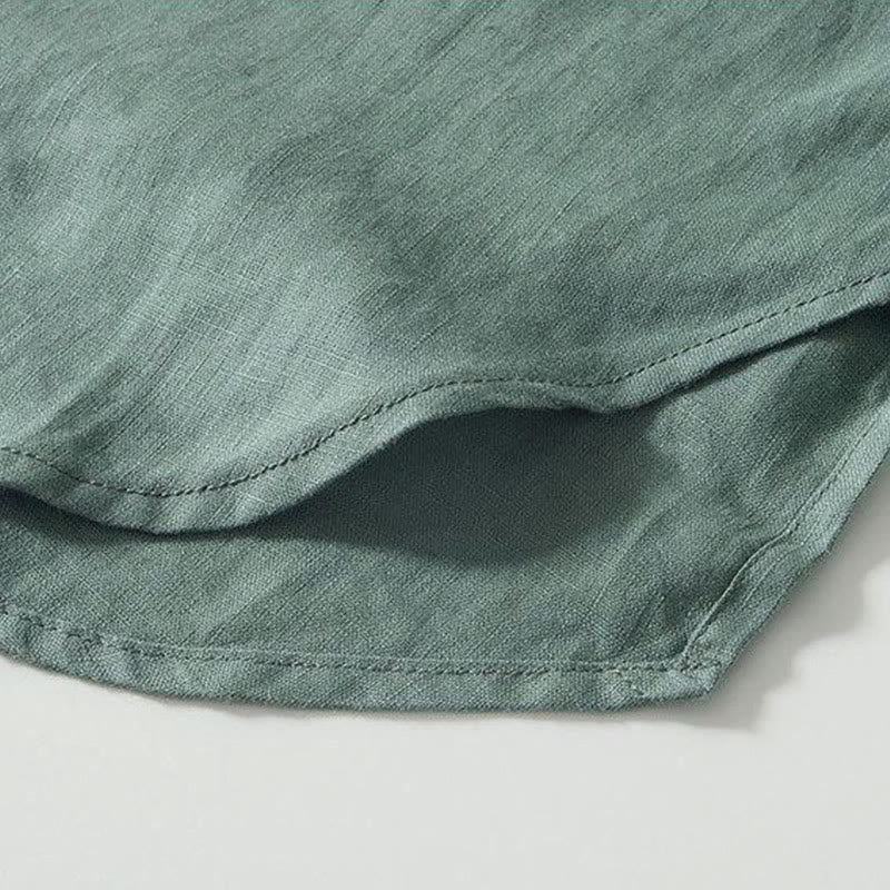 Camicia da uomo in lino a maniche corte con colletto alla coreana e bottoni a Buddha Stones Daily - image 21