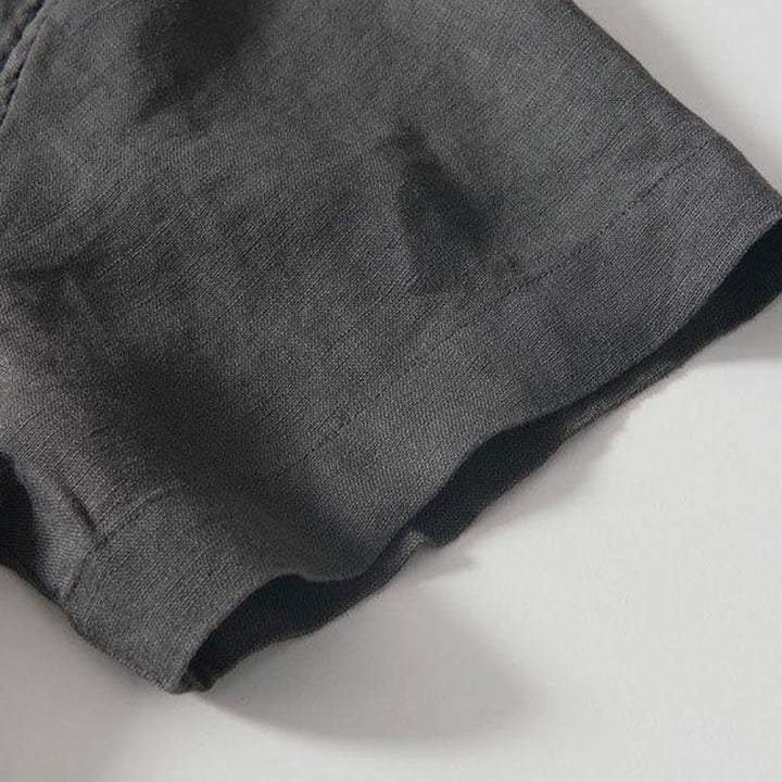 Camicia da uomo in lino a maniche corte con colletto alla coreana e bottoni a Buddha Stones Daily - image 4