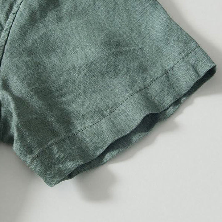 Camicia da uomo in lino a maniche corte con colletto alla coreana e bottoni a Buddha Stones Daily - image 22