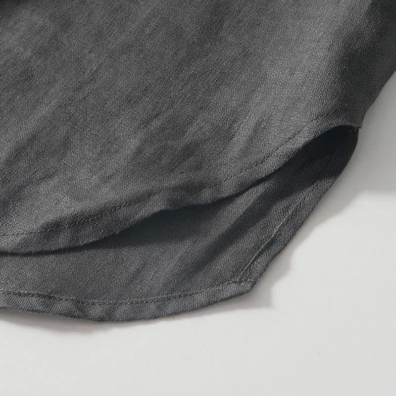 Camicia da uomo in lino a maniche corte con colletto alla coreana e bottoni a Buddha Stones Daily - image 5