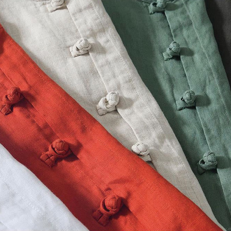 Camicia da uomo in lino a maniche corte con colletto alla coreana e bottoni a Buddha Stones Daily - image 28