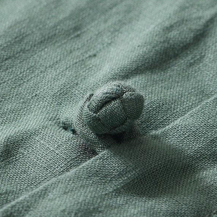 Camicia da uomo in lino a maniche corte con colletto alla coreana e bottoni a Buddha Stones Daily - image 20