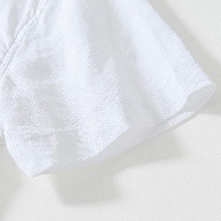 Camicia da uomo in lino a maniche corte con colletto alla coreana e bottoni a Buddha Stones Daily - image 10