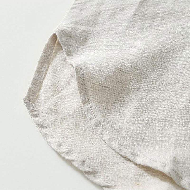 Camicia da uomo in lino a maniche corte con colletto alla coreana e bottoni a Buddha Stones Daily - image 17