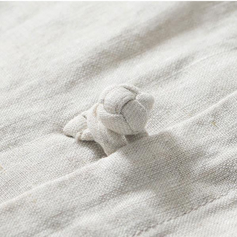 Camicia da uomo in lino a maniche corte con colletto alla coreana e bottoni a Buddha Stones Daily - image 15