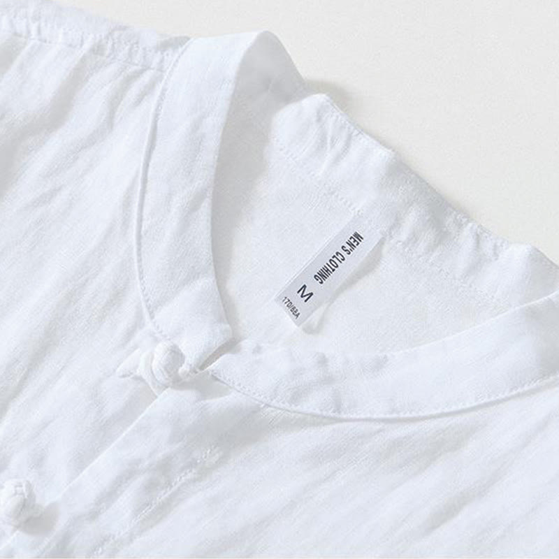 Camicia da uomo in lino a maniche corte con colletto alla coreana e bottoni a Buddha Stones Daily - image 7