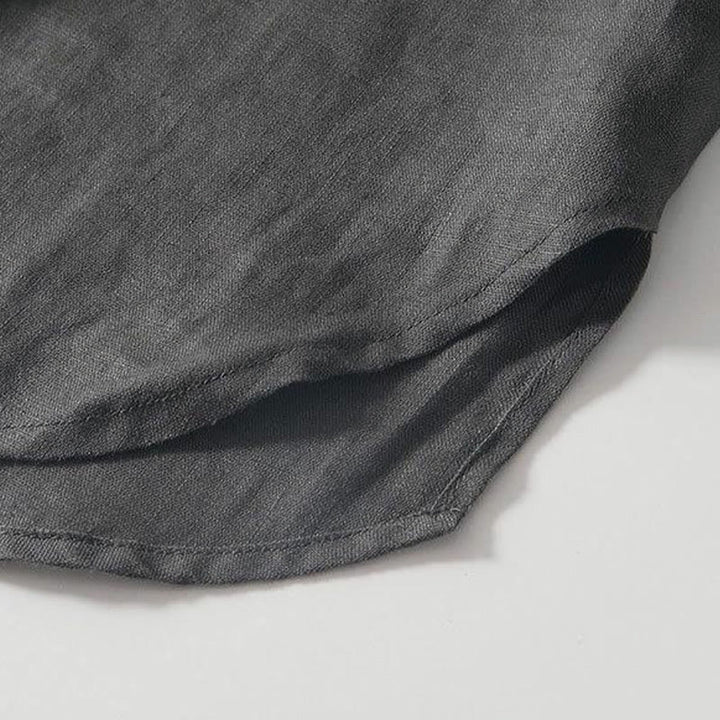 Camicia da uomo in lino a maniche corte con colletto alla coreana e bottoni a Buddha Stones Daily - image 5