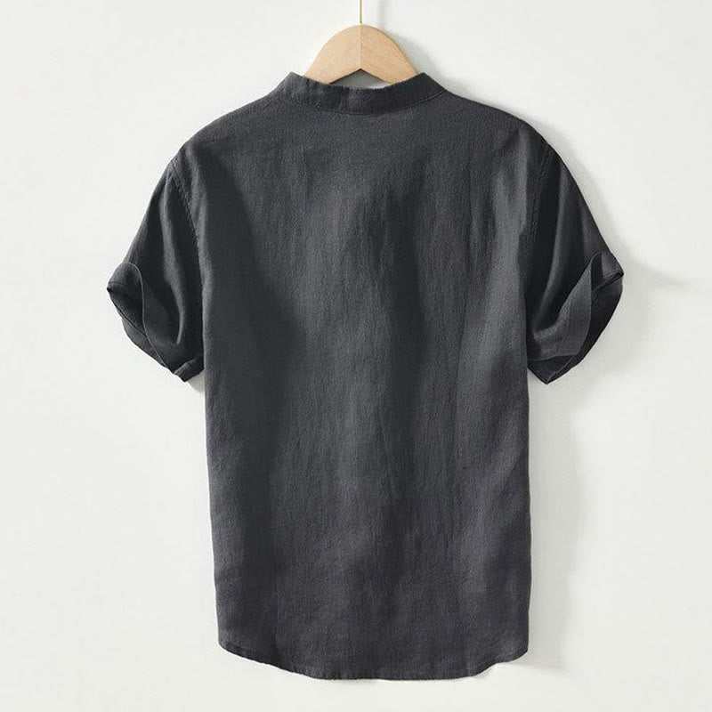 Camicia da uomo in lino a maniche corte con colletto alla coreana e bottoni a Buddha Stones Daily - image 1