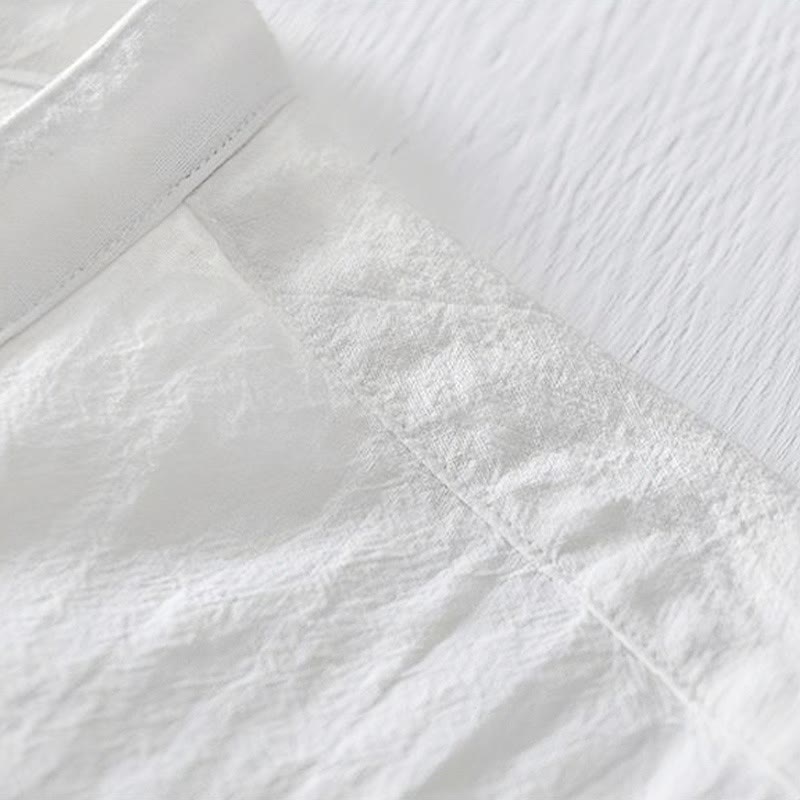 Camicia da uomo in cotone e lino con maniche corte, collo alla coreana, bottoni a rana Buddha Stones