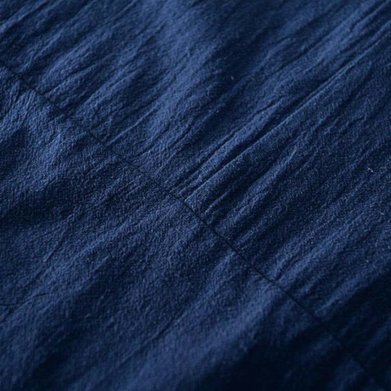 Camicia da uomo in cotone e lino con maniche corte, collo alla coreana, bottoni a rana Buddha Stones - image 8